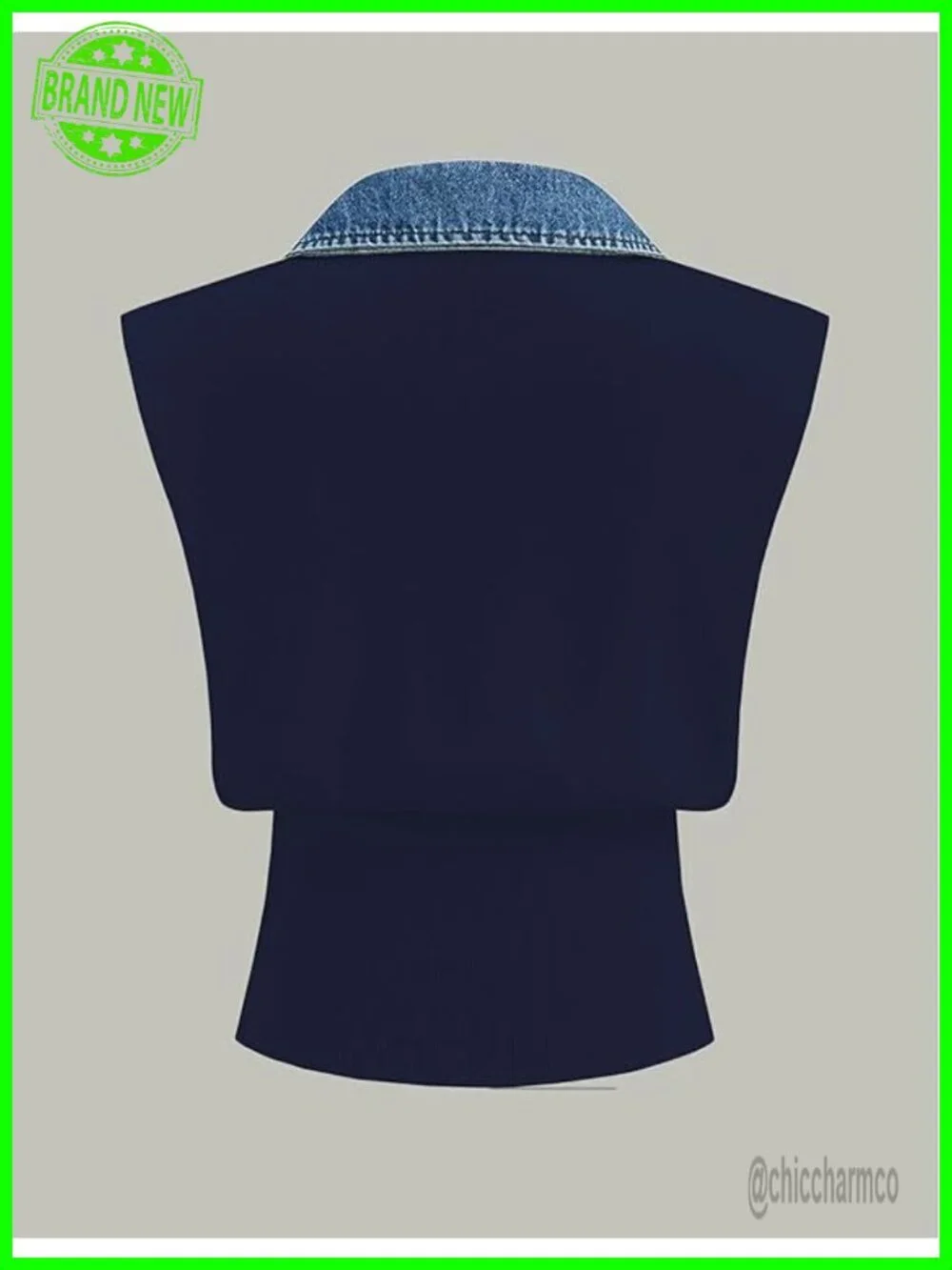 Women's Denim Trim Sweater Vest V-Neck Crop Tank Knit Pullover
